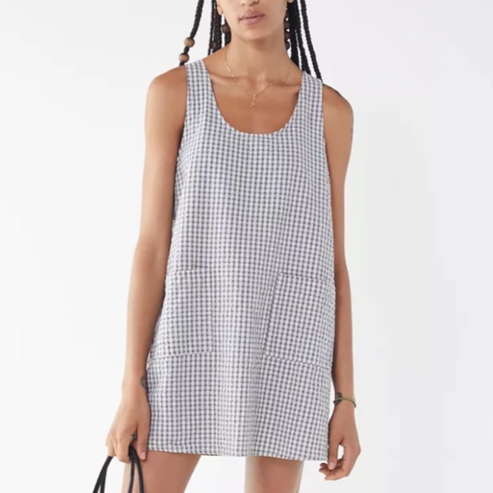 Urban Renewal Remnants Plaid Seersucker Side-Button Shift Dress